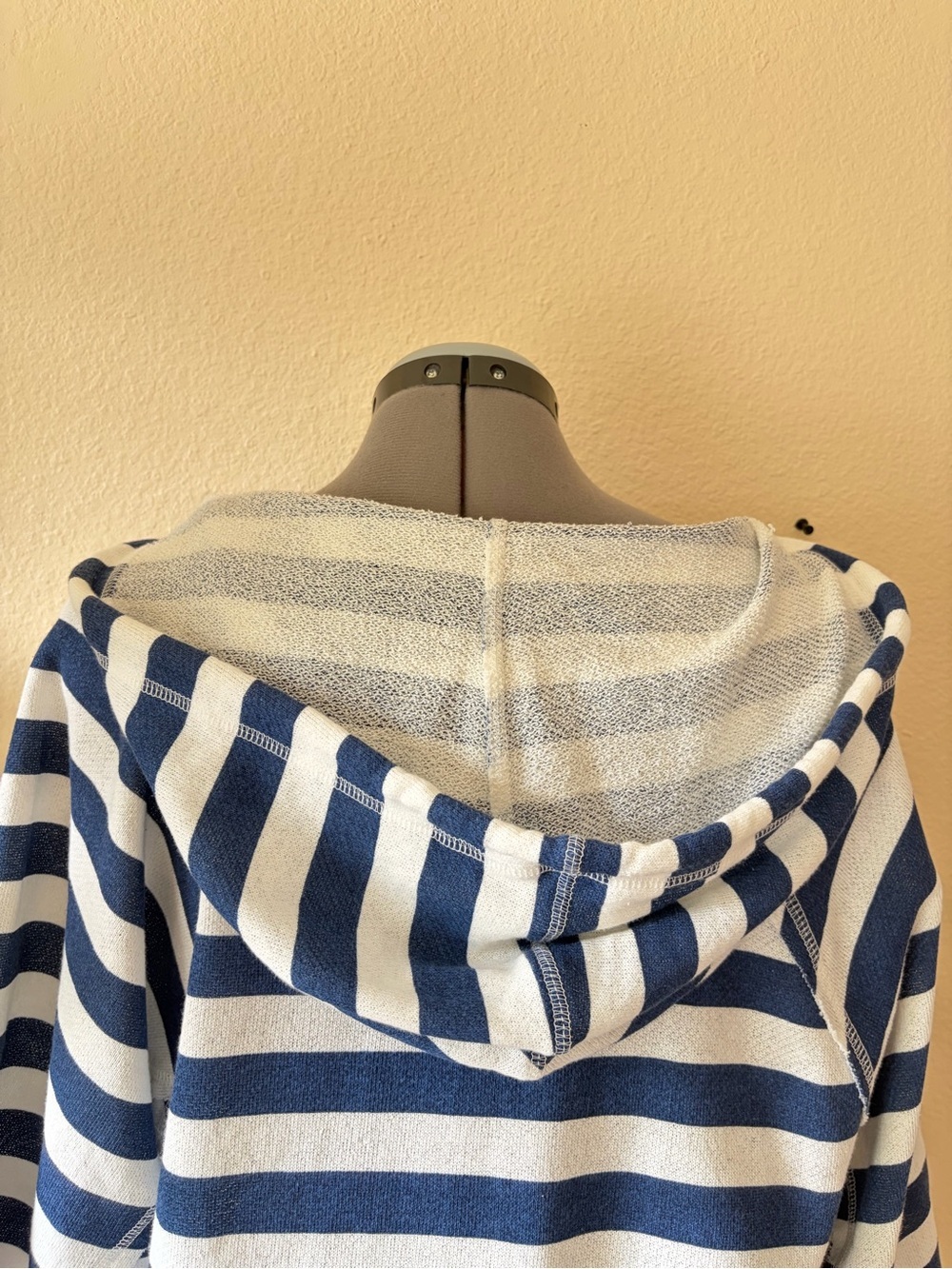 Roxy Striped Terry Cloth Hoodie Beach Cover Up Zip Front Poncho Top Coastal - Picture 9 of 12